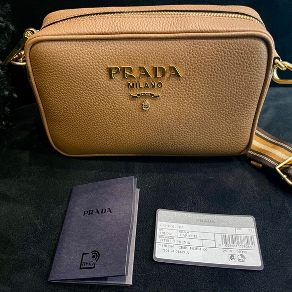 Prada Crossbody leather Bandoliera Camera Bag with Guitar Strap Caramel color - Picture 10 of 11